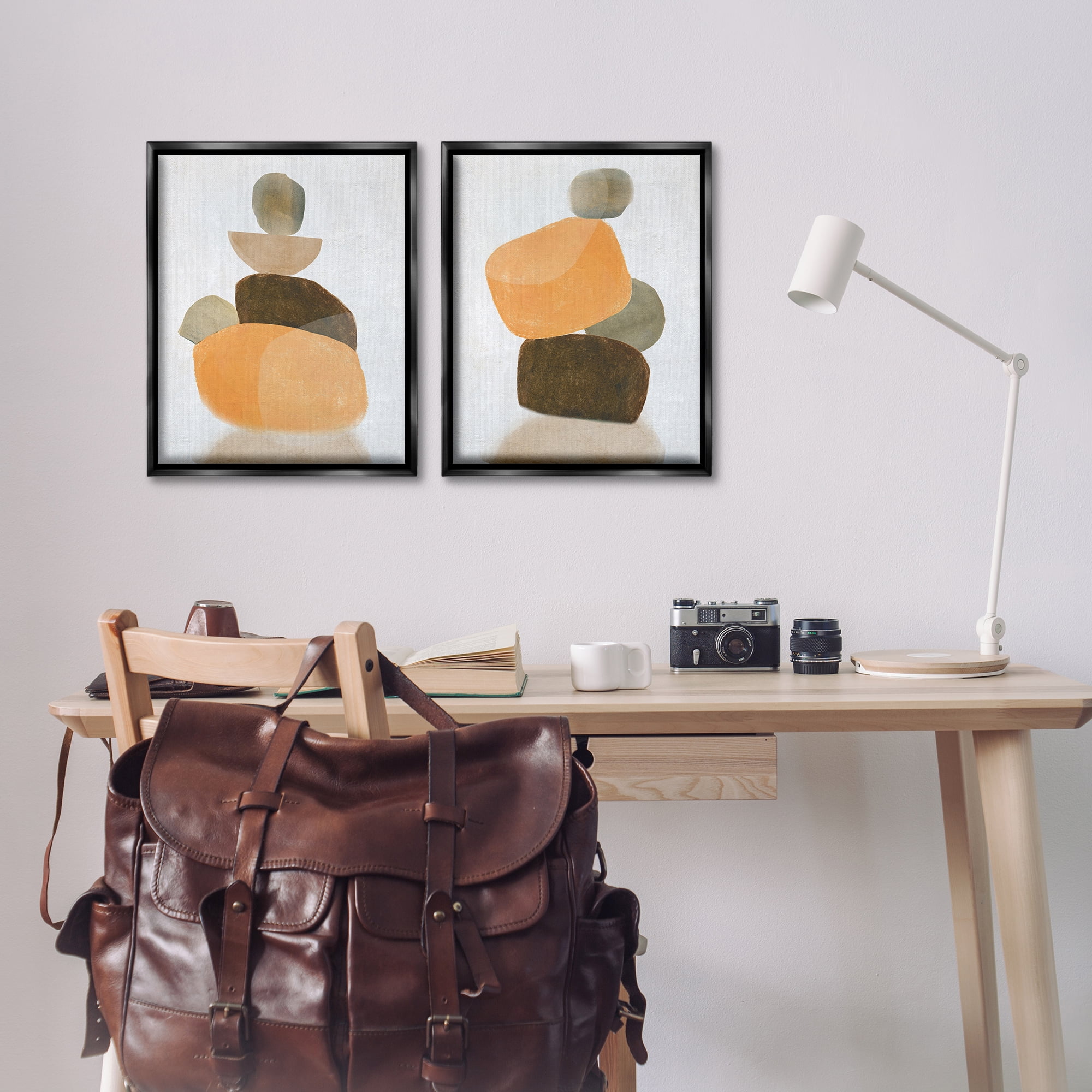 Stupell Industries Stacked Abstract Pebbles Abstract Painting Black Floater Framed Canvas Art Print Wall Art, 17 x 21, Set of 2