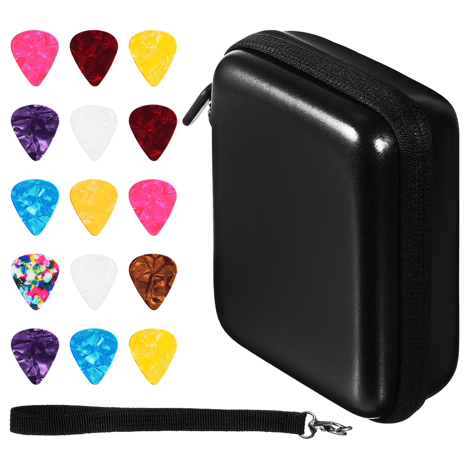 Guitar Pick Holder Case Storage Pouch Organizer with 15 Guitar Picks for Acoustic Electric