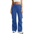 thumbnail image 4 of Cargo Sweatpants for Women with Multiple Pockets Wide Leg Sweat Pants Winter Warm Fleece Lined Women's Pants Blue 2XL, 4 of 6