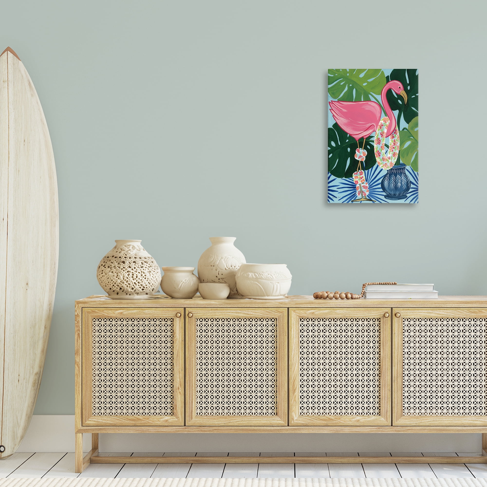 Stupell Industries Beach Ready Flamingo Animals Painting Wrapped Canvas Art Print Wall Art, 20 x 30