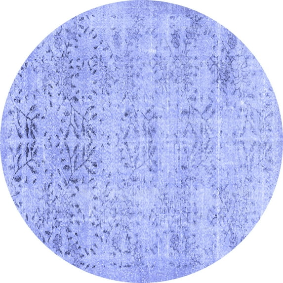 Ahgly Company Machine Washable Indoor Round Abstract Blue Contemporary Area Rugs, 4' Round