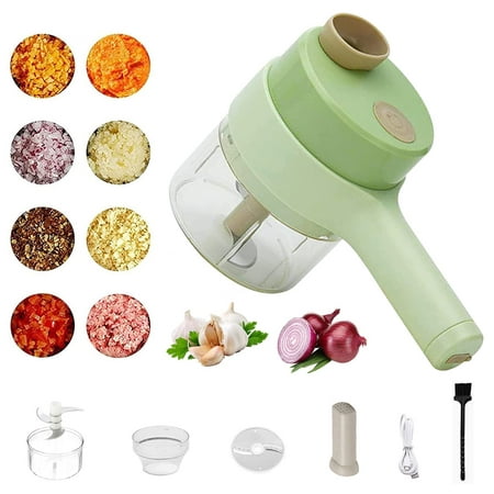 

4 in 1 Handheld Electric Vegetable Cutter Set - USB Charge Food Processor Electric Vegetable Cutter for Garlic Pepper Chili Onion Celery Ginger Meat with Brush Please Watch the Video