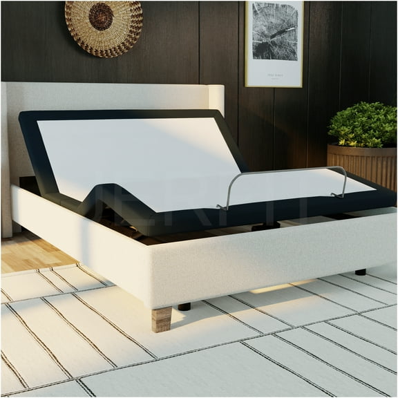 JERFIT Adjustable Bed Base Full Size Grey, Zero Clearance Metal Frame with Wireless Remote, Memory Function for Head and Foot Articulation