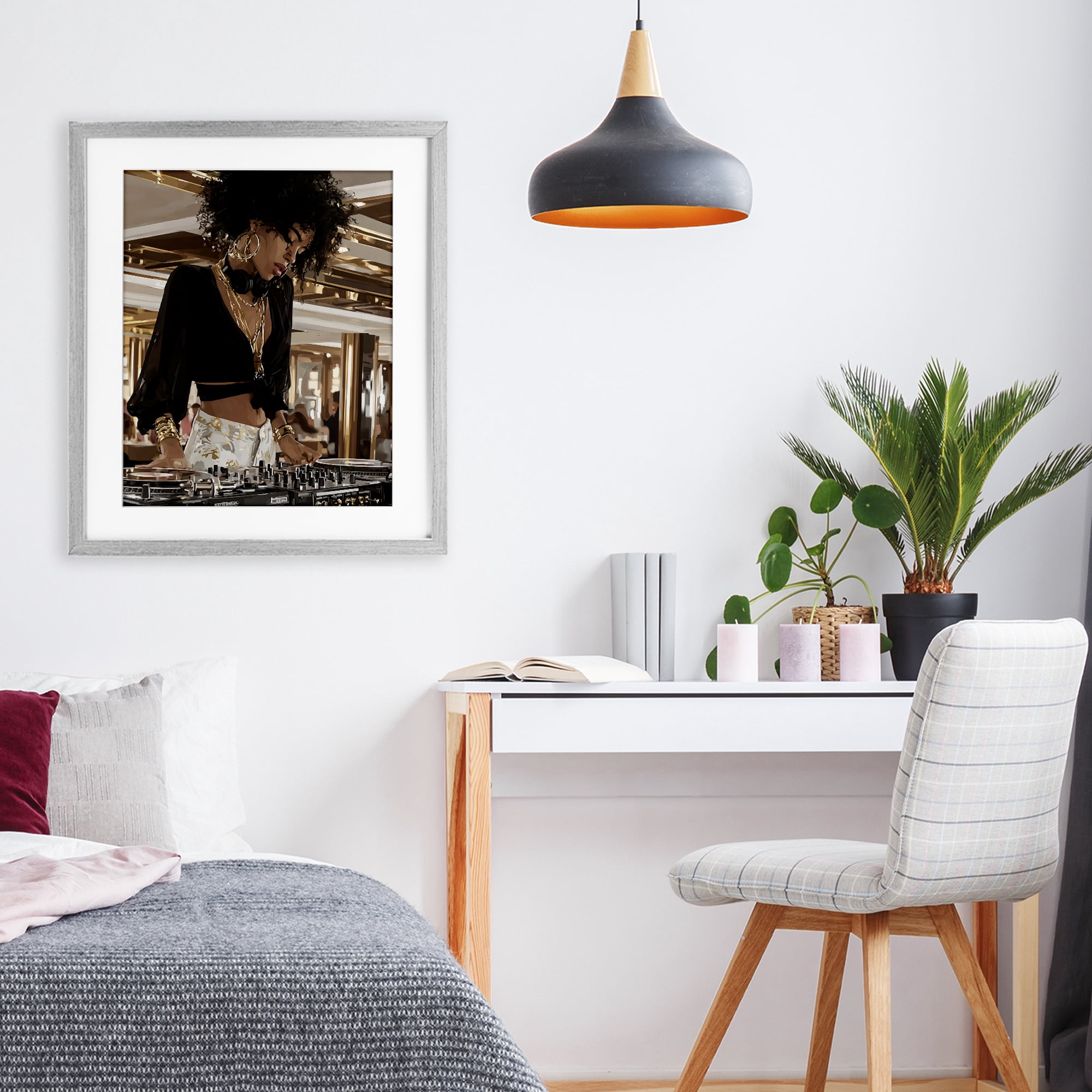 Stupell Industries Woman Of Music Live DJ Gray Framed Print Under Glass, design by Franklyn Gregory