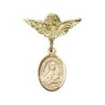 thumbnail image 1 of Gold Filled Baby Badge with St. Gemma Galgani Charm and Angel w/Wings Badge Pin 1 X 3/4 inches, 1 of 4