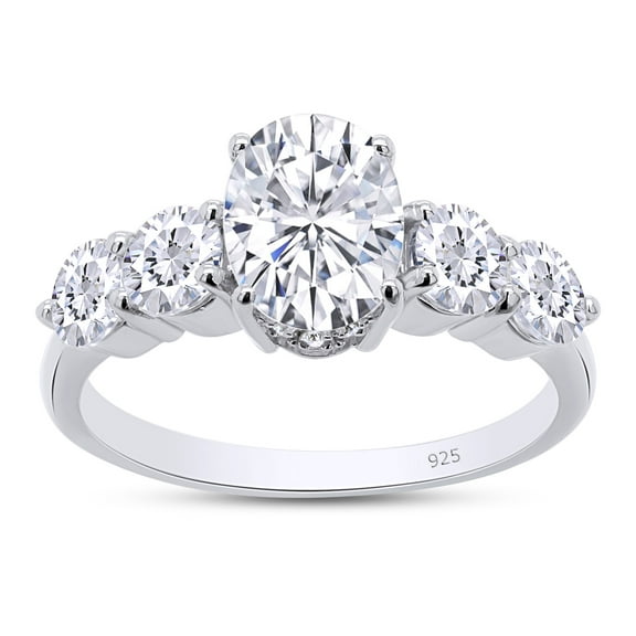 2ct Center 6X8MM G-H-I Color Oval Cut Moissanite Engagement Ring Solitare with Accents Band Width 2.1MM In 14K White Gold Over Sterling Silver-4