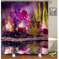 thumbnail image 3 of 4PCS/Set Spa Zen Shower Curtain set, Black Massage Stone White Candle Japanese Art Tranquil Relaxing Spiritual Meditation Bathroom Decor, Non-slip Bath Mat, Gifts for Women, Purple Orchid & Candle, 3 of 7