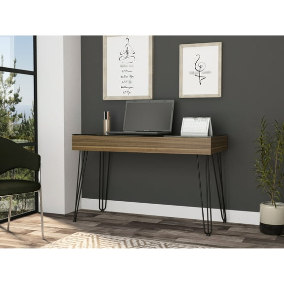 Rectangular Computer Desk With Base And Glass Top Open Storage A Surface For Office