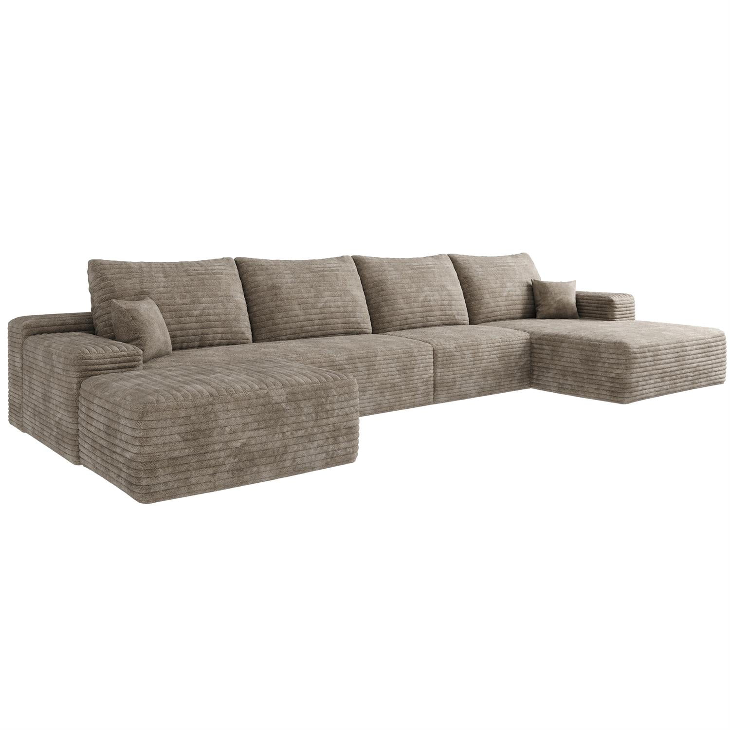 Demi Bonn 135" Cloud Sectional Sofa with Ottoman, Left Facing Chaise, Modern Minimalist U-Shaped Deep Seat Corner Couch, No Assembly Required, Beige