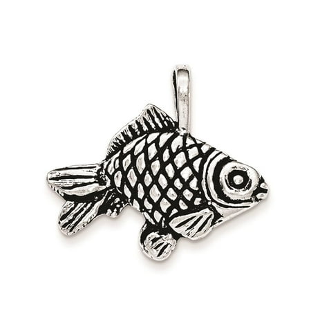 Sterling Silver Antiqued & Textured Goldfish Polished Open-back Charm Pendant