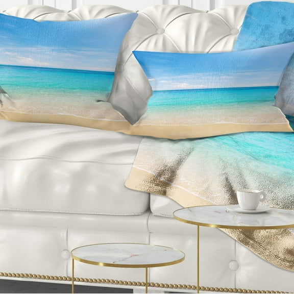 Designart Bright Blue Tropical Beach - Seashore Photo Throw Pillow - 12x20