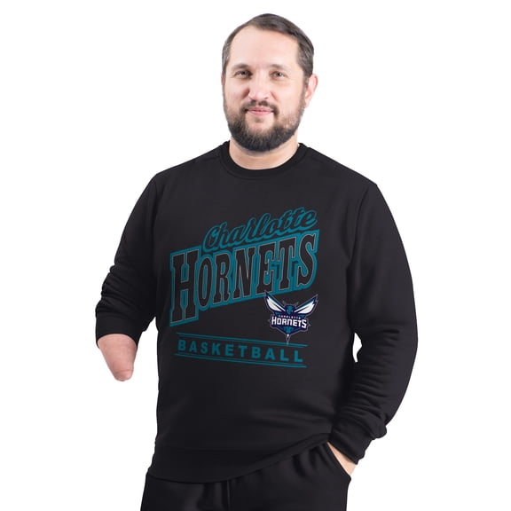 Men's G-III Sports by Carl Banks Black Charlotte Hornets Adaptive Headliner Fleece Crewneck Sweatshirt
