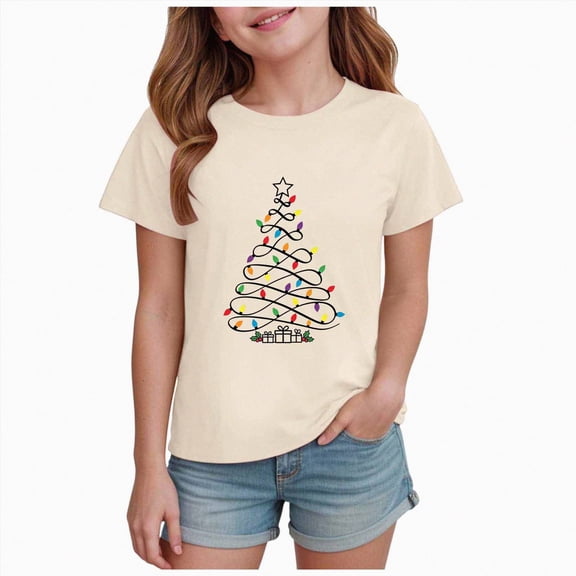 sdbrld Girls Christmas Shirt Kid Vintage Style Xmas Tshirt Cartoon Short Sleeve Tees Tops Sizes 7-8 Years