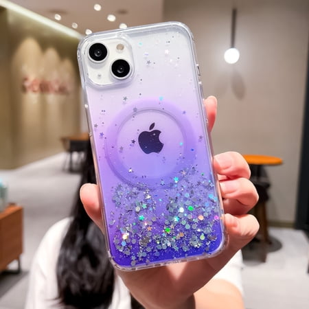 for iPhone 11 Pro Max Case, Sparkly Glitter Clear TPU+PC, Compatible with MagSafe, Luxury Ultra Slim Anti-Scratch Stylish Protective Fashion Phone Case Cover for iPhone 11 Pro Max, Purple