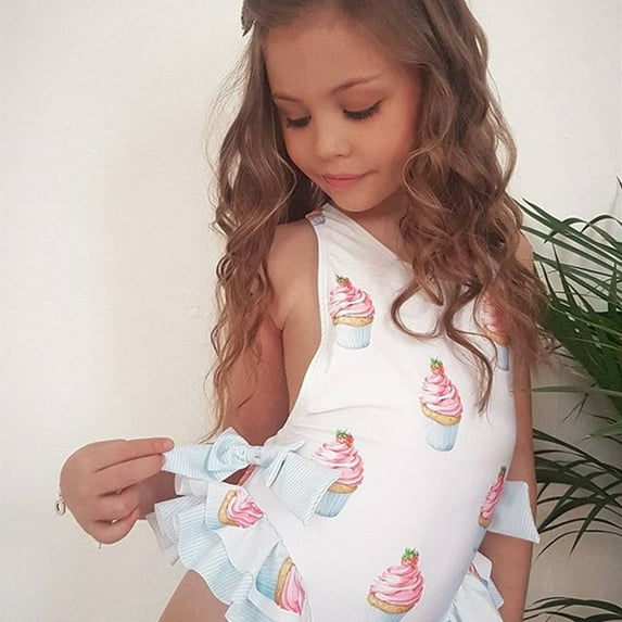 Sedceaty Toddler Kids Baby Girl Bowknot Cupcake One-Piece Swimsuit Bathing Suit Beachwear