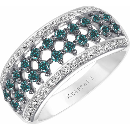 Keepsake Blu 1 2 Carat T.W. Blue and White Round Diamond Sterling Silver Wedding Band by Frederick Goldman