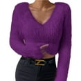 thumbnail image 2 of Pyhlmscde Women's Solid Color V Neck Slim Fit Versatile Sweater, Womens Tops, Sweaters for Women, Fall Clothes, 2 of 6