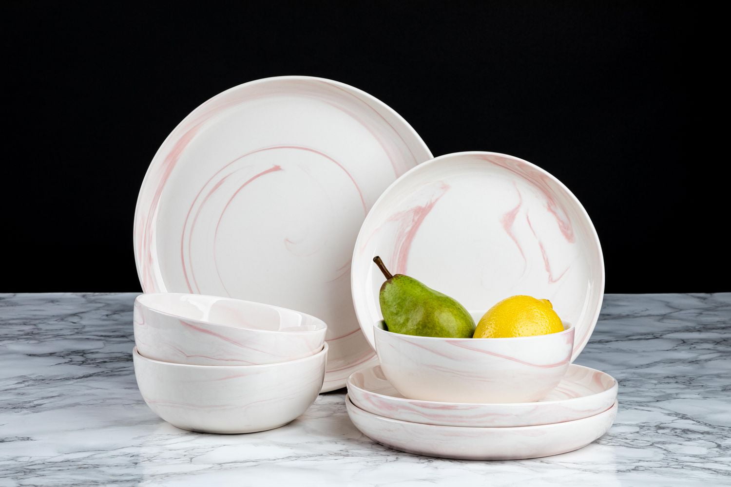 Thyme & Table Dinnerware Pink Marble Stoneware, 12 Piece Set