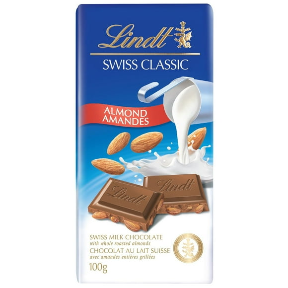 Lindt SWISS CLASSIC Almond Milk Chocolate Bar, 100 Grams, 100 g