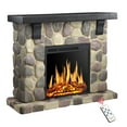 thumbnail image 2 of 48" Electric Fireplace with Mantel, 750W/1500W Freestanding Fireplace Heater with Realistic 3D Flames, 7-Level Adjustable Brightness, Remote Control, Indoor Fireplace Stone Look for Living Room, 2 of 6
