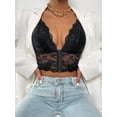 thumbnail image 3 of Romwe Women's Lace Deep V Neck Sleeveless Sexy Crop Tank Tops Undershirt Large Black, 3 of 5