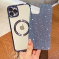 thumbnail image 4 of Compatible with iPhone 11 Pro Max Magnetic Glitter Case, Luxury Plating Cute Bling Clear Phone Case, Compatible with MagSafe for Women Girls with Camera Protector Back Cover - Light Blue, 4 of 9