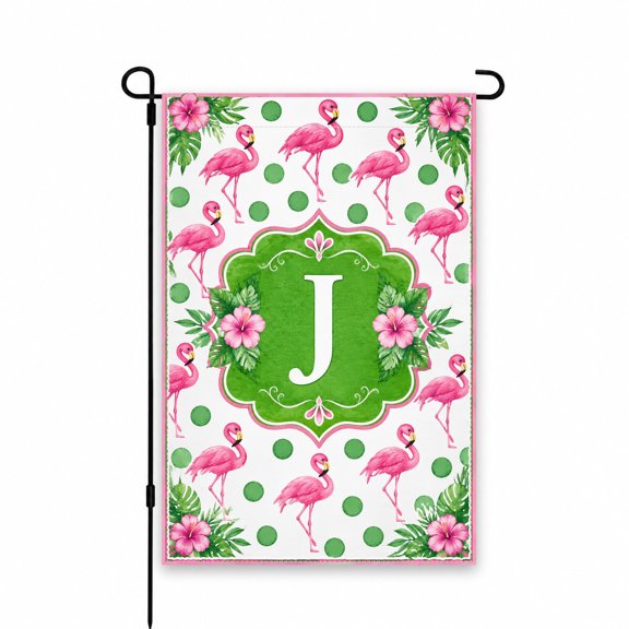 Flamingo Garden Flag 12x18 Inch - Pink Flamingos & Green Polka Dots Design - Outdoor Decor for Yard, Lawn, Patio, Porch - Tropical Summer Theme