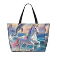 thumbnail image 2 of Kdxio Dolphin Rainbow Horse for Beach Bag for Women Large Beach Tote Bag Waterproof Sandproof Swim Bag with Zipper Pockets Beach Vacation Travel, 2 of 7