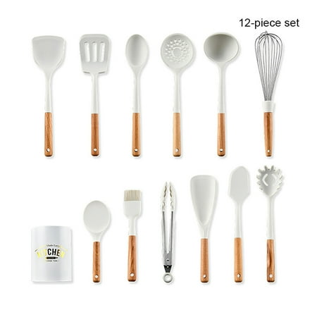 

Kitchen Cooking Utensils Set for Cooking Baking Non-Stick Silicone Spatula Set with Holder and Wooden Handle Kitchen Use