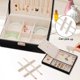 thumbnail image 5 of Joyero de gran capacidad, caja de almacenamiento de joyería negra de doble capa con cerradura para mujer, viaje a casa, 5 of 10