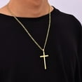 thumbnail image 3 of Gold Plated Cross Necklace for Men, Stainless Steel Mens Cross Necklaces with 3.5mm Figaro Chain, Pendant Chain 16-24 Inches, 3 of 16