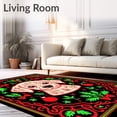 thumbnail image 2 of ODIKA 2'x3' Machine Washable Non-Slip Area Rug, Whimsical Dog Portrait Hook With Seasonal Ornamentation High Traffic Rug with Pad, Black, 743832, 2 of 8