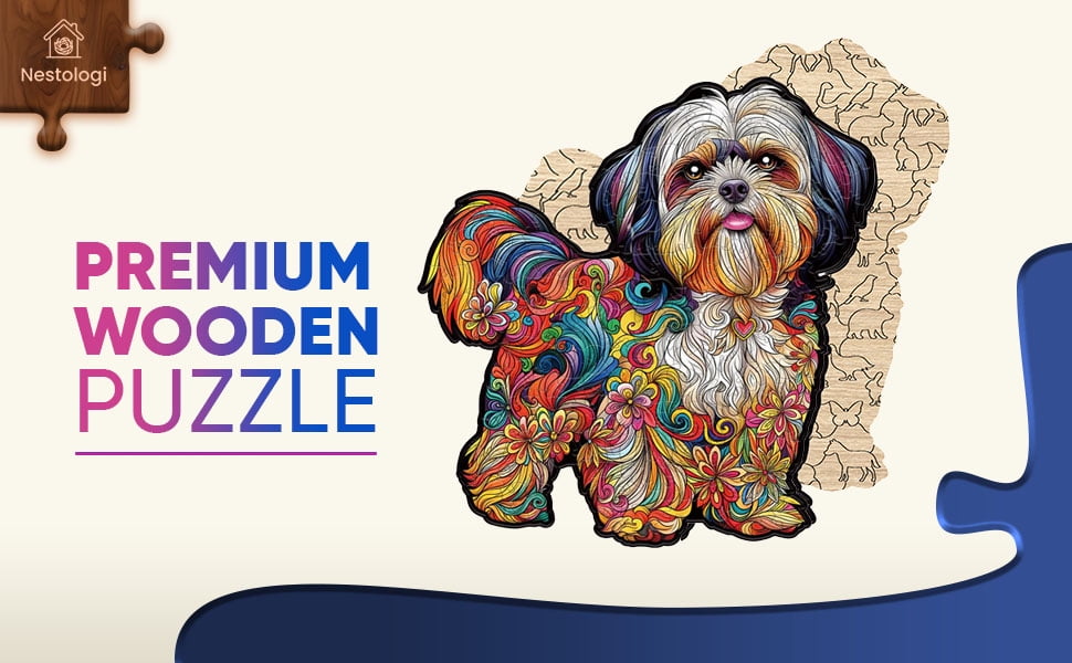 Nestologi Shih Tzu Dog Premium Wooden Jigsaw Puzzle for Adults - Large - 5 Hours to Complete