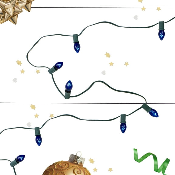 Set of 25 Transparent Blue C7 Christmas Lights 12" Spacing - Green Wire