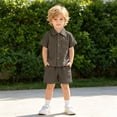 thumbnail image 2 of ZHOGXU Boys Baby Girls Solid Color Outfit Short Sleeve Button Front Summer Gentleman Top And Shorts 2PCS Set For Kids,Grey,6-12 Months, 2 of 6