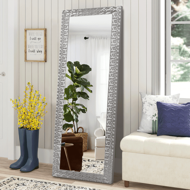 Neutype Mosaic Floor Mirror Full Length, Silver Framed Floor Length Mirror