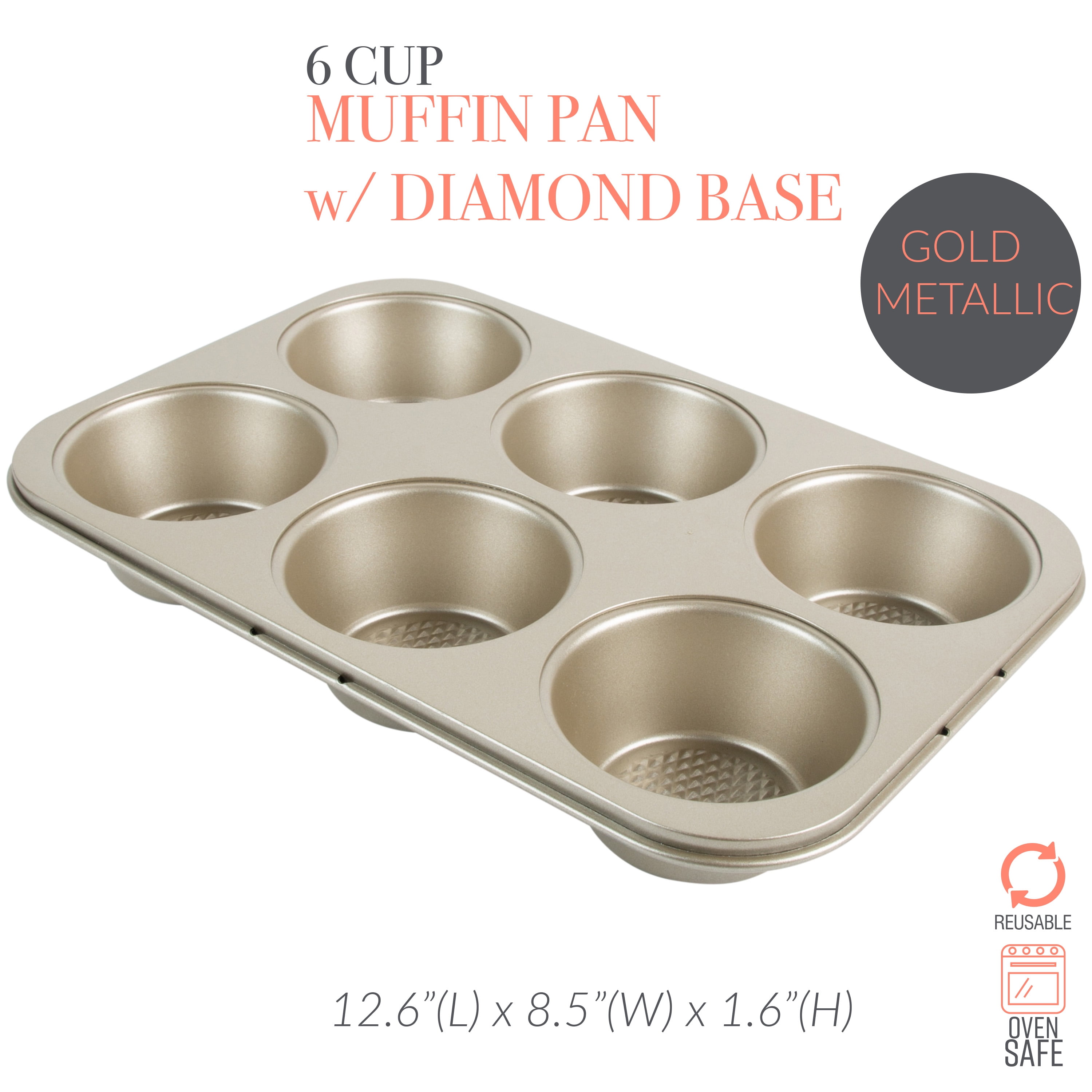 Kitchen Details Pro Series 6 Cup Muffin Pan with Diamond Base, Hand Wash