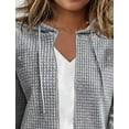 thumbnail image 5 of OwnShow Women's Waffle Knit Hoodies Sweatshirt Long Sleeve Drawstring Pockets Casual Zipper Jacket, 5 of 10