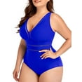 thumbnail image 3 of Rivelino Plus Size One Piece Swimsuits for Women Sexy V Neck Backless Bathing Suit Mesh Sheer Tummy Control Swimwears, 3 of 9