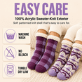 thumbnail image 5 of Girls Chenille Yarn Cabin Socks, 2 Pack, Soft Sole Sherpa Lined with Silicone Grippers, PURPLE, M/L, 5 of 8