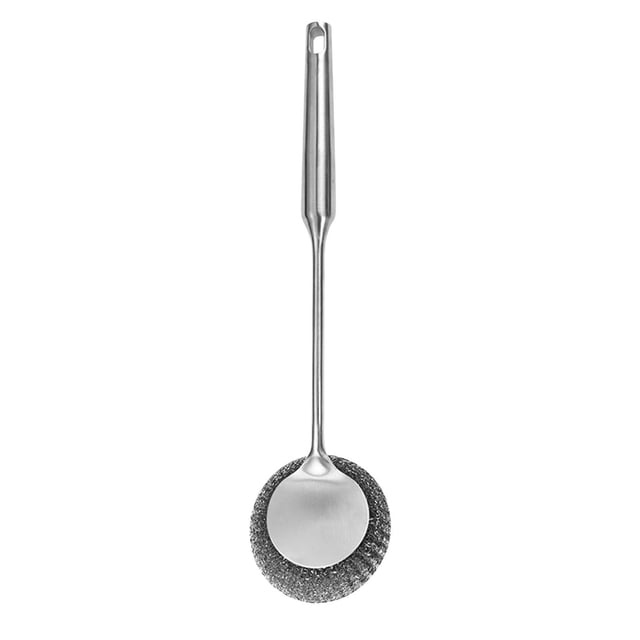Cepillo para ollas de acero inoxidable 304 que no daña la olla. Cepillo de acero de mango largo para el hogar, herramienta de limpieza para estufas de cocina.