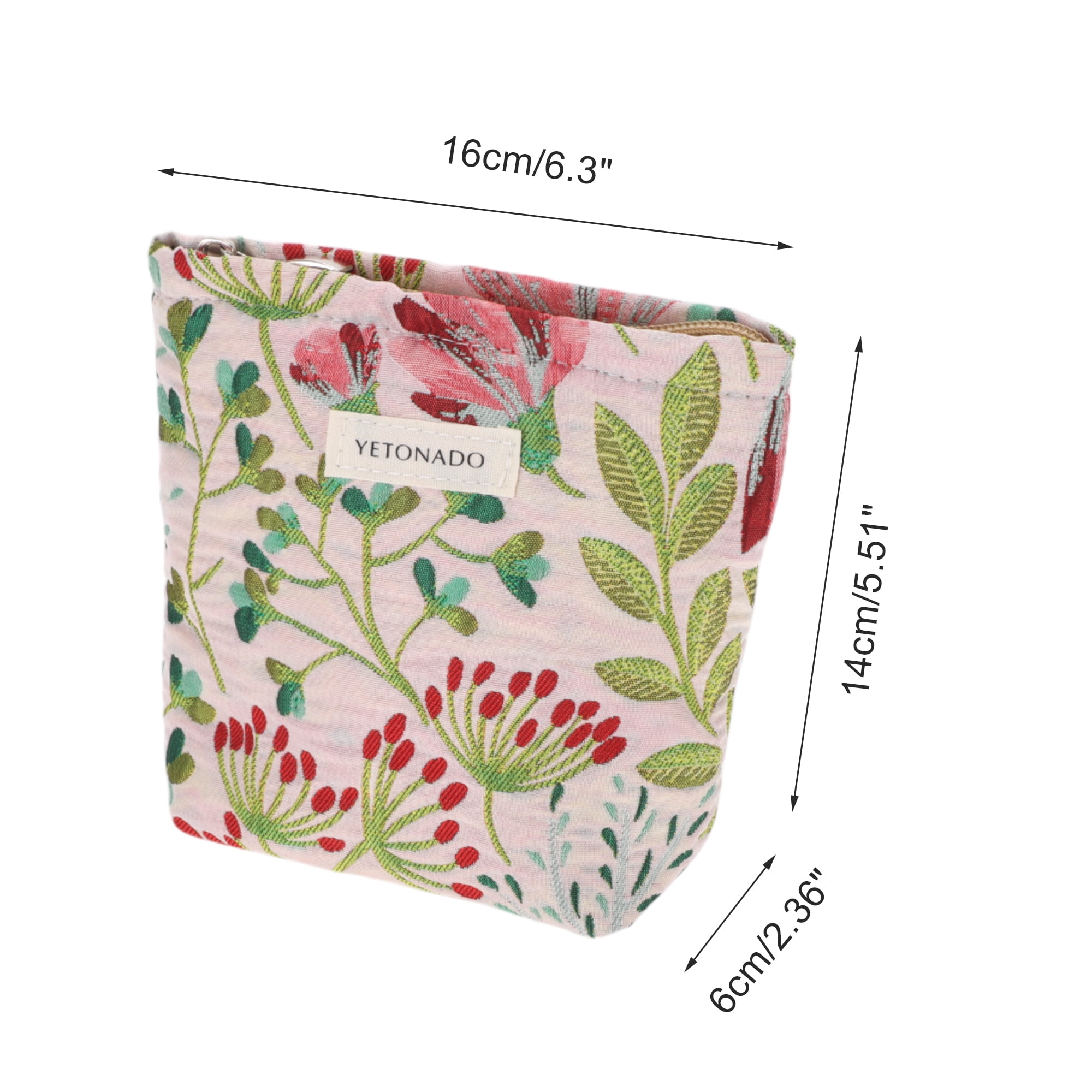 Unique Bargains 1 Pc Portable Galsang Flower Makeup Bag for Women Beige Small