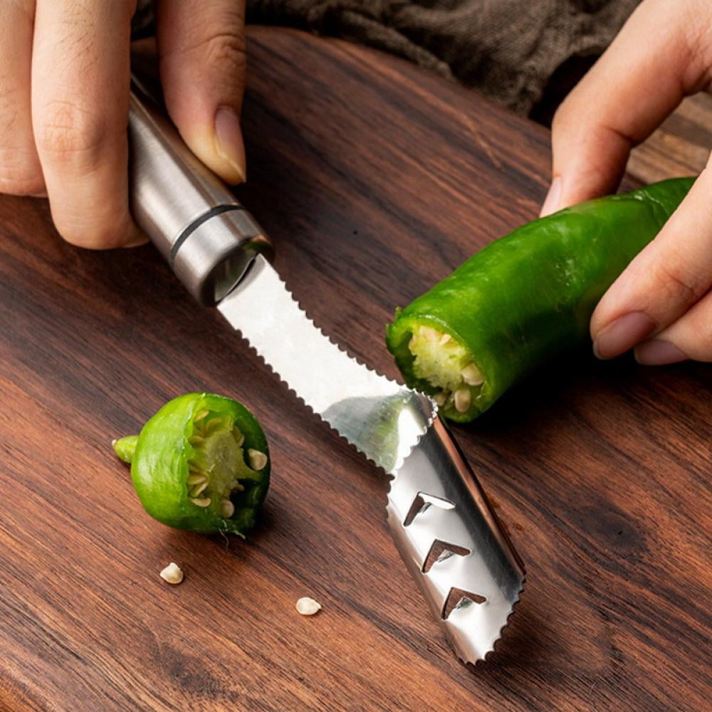 Jalapeno Pepper Corer Barbecue Tools Stainless Steel Chili Zucchini Corers Deseeder with Serrated Edge Easy Remove The Seeds of Veggies Jalapeno Corer
