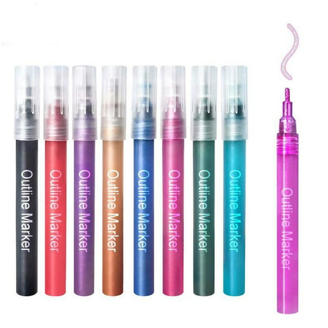 Rotudores de de doble línea de 8 colores, rotudores de dibujo artístico con de líneas para s de felicitación de cump BLESIY Pluma de pintura acrílica