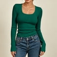 thumbnail image 2 of Tqcoqu Women's Square Neck Ribbed Knit Long Sleeve Crop Top,Slim Fit Stretchy Soft Basic Casual Going Out Tee Shirts,Green Women's S-XXXL, 2 of 7