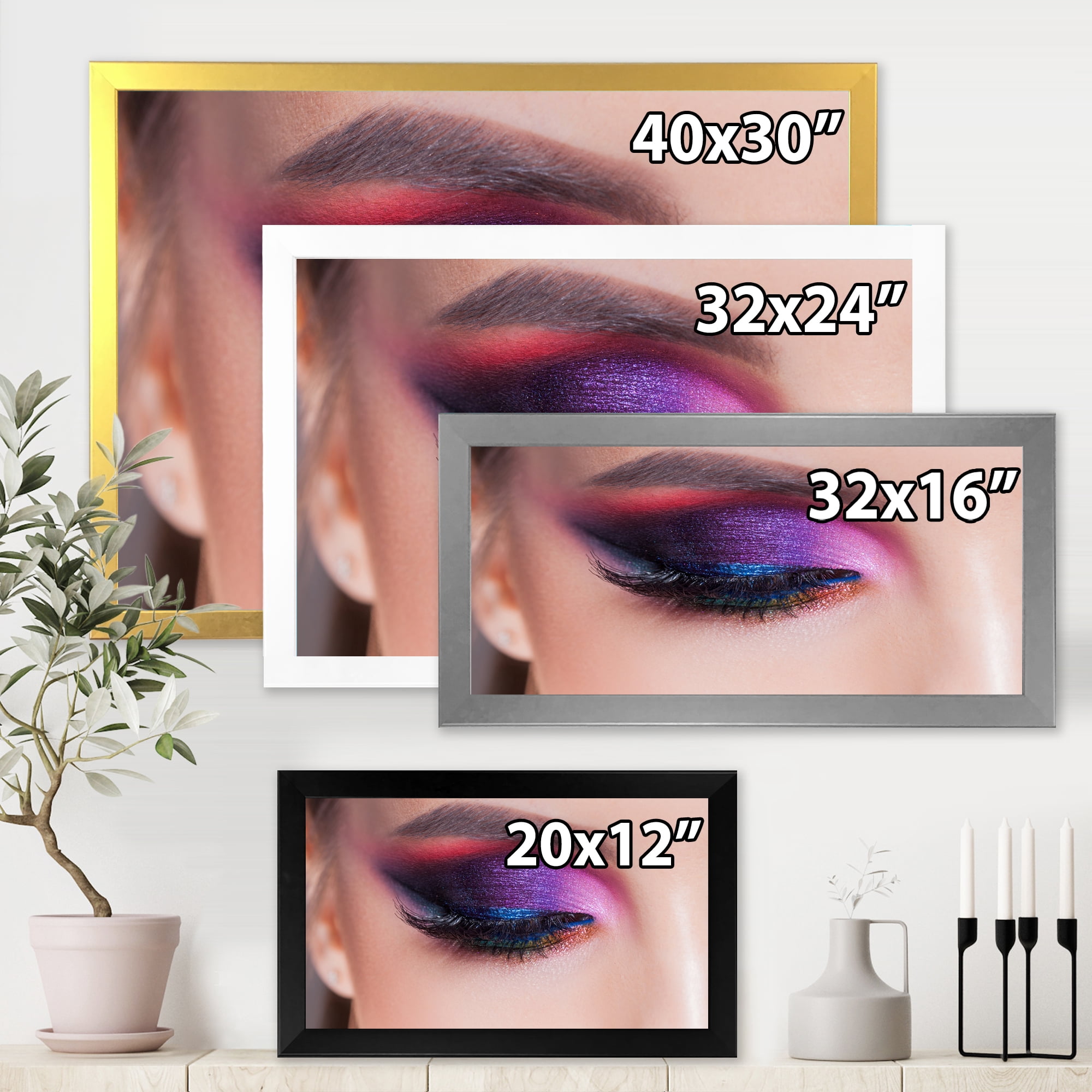 Designart 'Bright Eye Makeup In Luxurious Blue And Pink Shades' Modern Framed Art Print