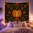 thumbnail image 2 of Ornate Pumpkin with Floral Vines Against Dark Background, Majestic Illustration for Nature Lovers, Botanical Wall Art, Thanksgiving Gift, Tapestry Wall Hanging for Bedroom and Living Room, 2 of 7