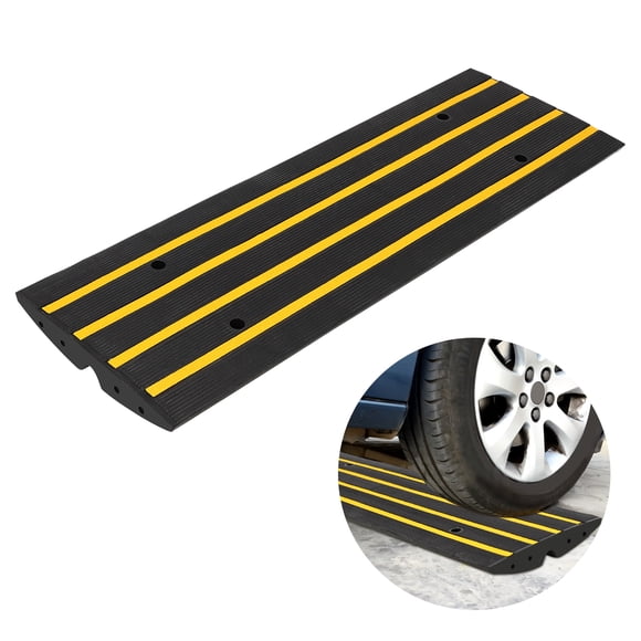 JoanKaren Heavy Duty Recycled Rubber Curb Ramps – 2 Pack,Water Channel & Cord Cover, 110,000 lbs Capacity , Easy Install for Driveway, Wheelchair, Scooter, Car, Truck, Garage, Sidewalk