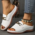 thumbnail image 3 of Rokment Classic Mules Orthopedic Dress Walking Sandals for Women 2026 Summer Fashion Casual Leather Open Toe Platform Wedge Low Heel Backless Slippers White Size 7, 3 of 6