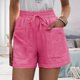 thumbnail image 4 of Pantalones cortos con cordón para mujer, pantalones cortos informales de cintura alta, sueltos, de pierna ancha, con cordones y bolsillos para verano, rojo rosa M, 4 of 6